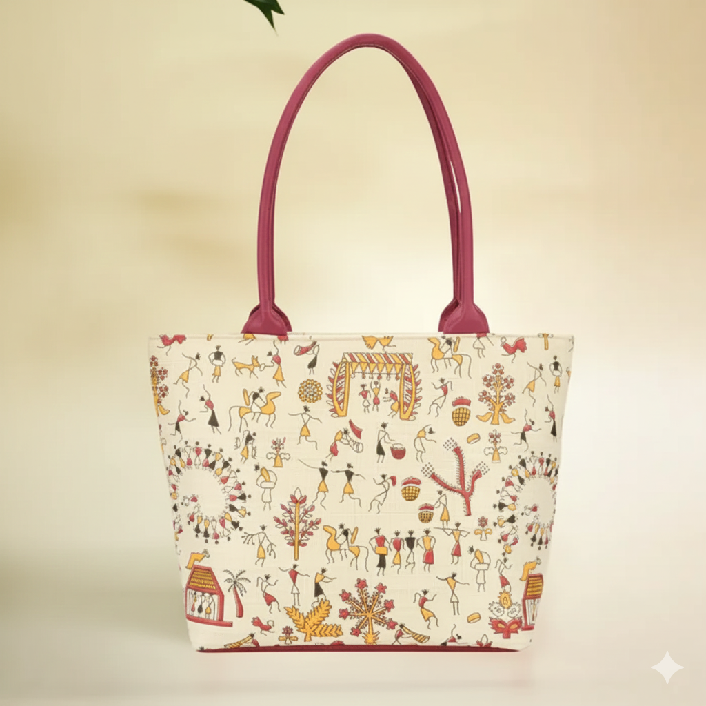 Warli Maroon Jute Bag